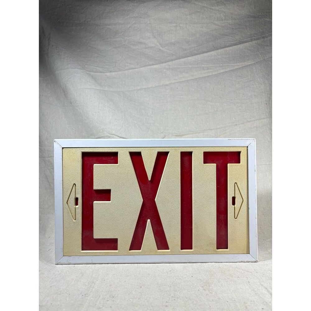 Vintage Exit Sign White Metal Case Cream & Red Face 12"x7.5" READ DESCRIPTION